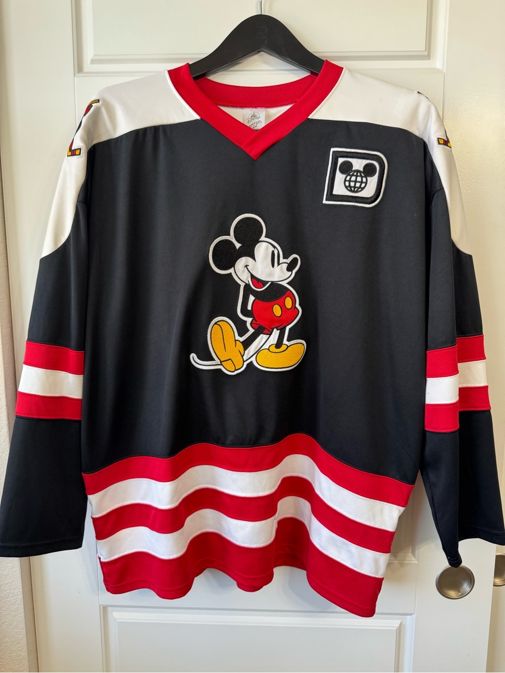 Disney Men's Black, Red, White Mickey Hockey Jersey